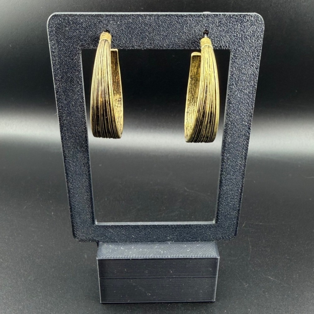 Premier Designs Hoop Earrings Brass Tone Ribbed Antiqued Textured Boho Neutral